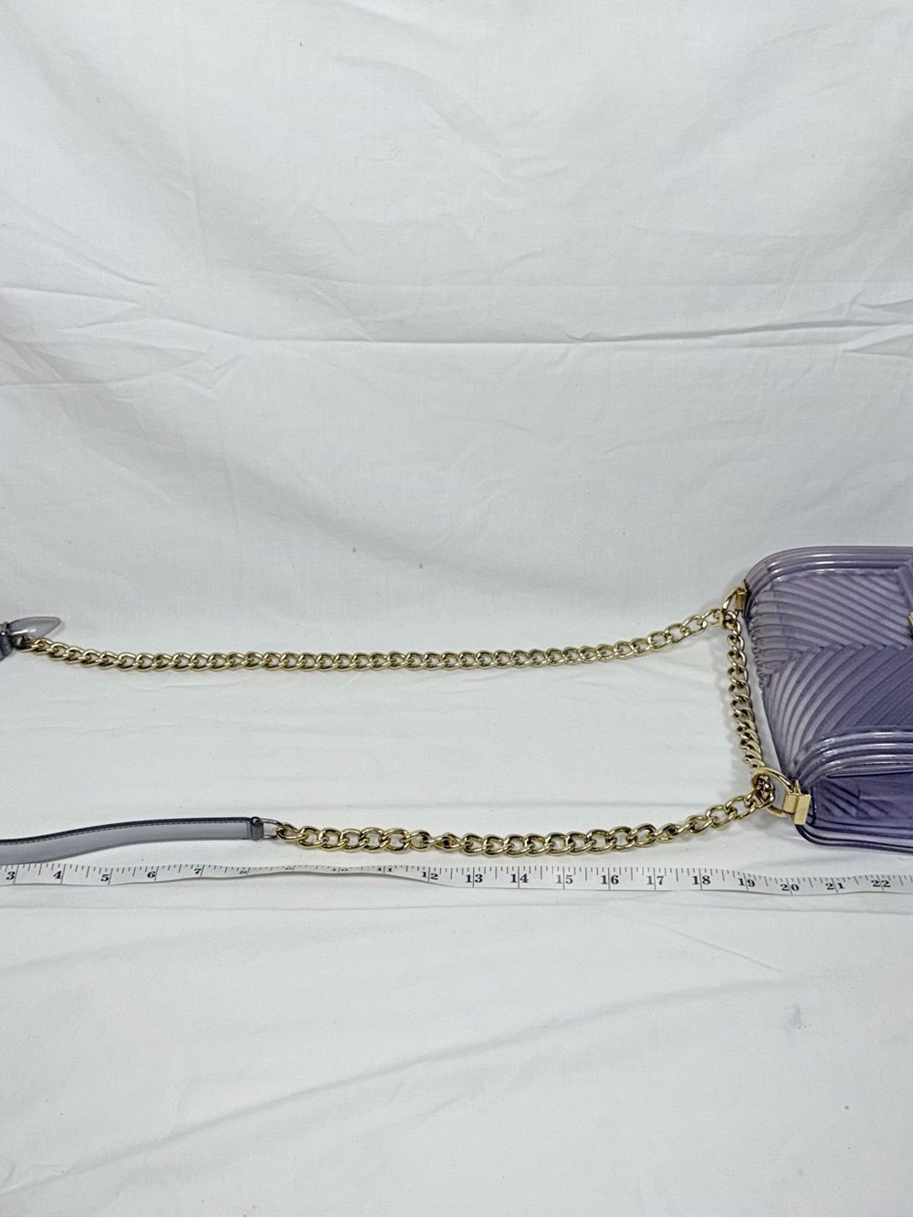 Translucent Purple Jelly Crossbody Bag Gold Chain Chevron Flap Shoulder Purse OS - Picture 5 of 10